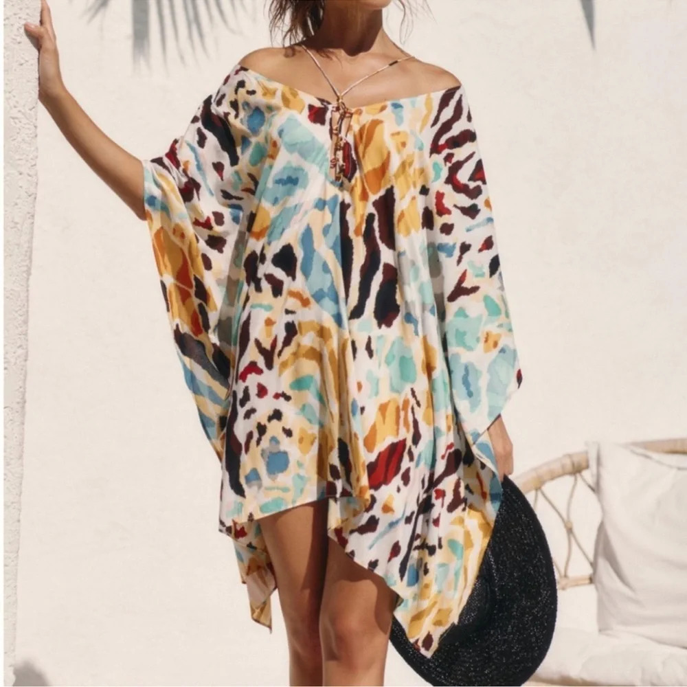 Anthropologie Printed Swim Coverup Strappy Kaftan Style  Size XXS/ XS